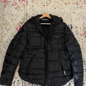 Karl Lagerfeld Black Quilted Hooded Puffer Jacket